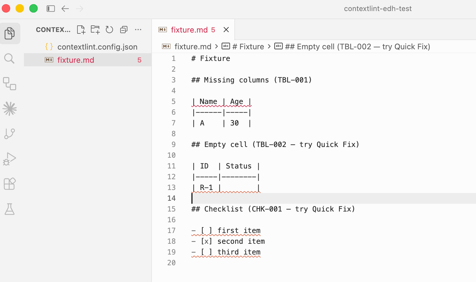 Multiple rule violations highlighted simultaneously in a single Markdown file