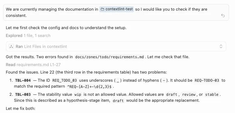 Running contextlint via MCP